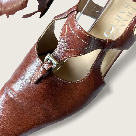 Y2k Vintage Franco Sarto Brown Leather Slingback Heels T-Strap Pointed Toe 7.5 - Picture 6 of 7